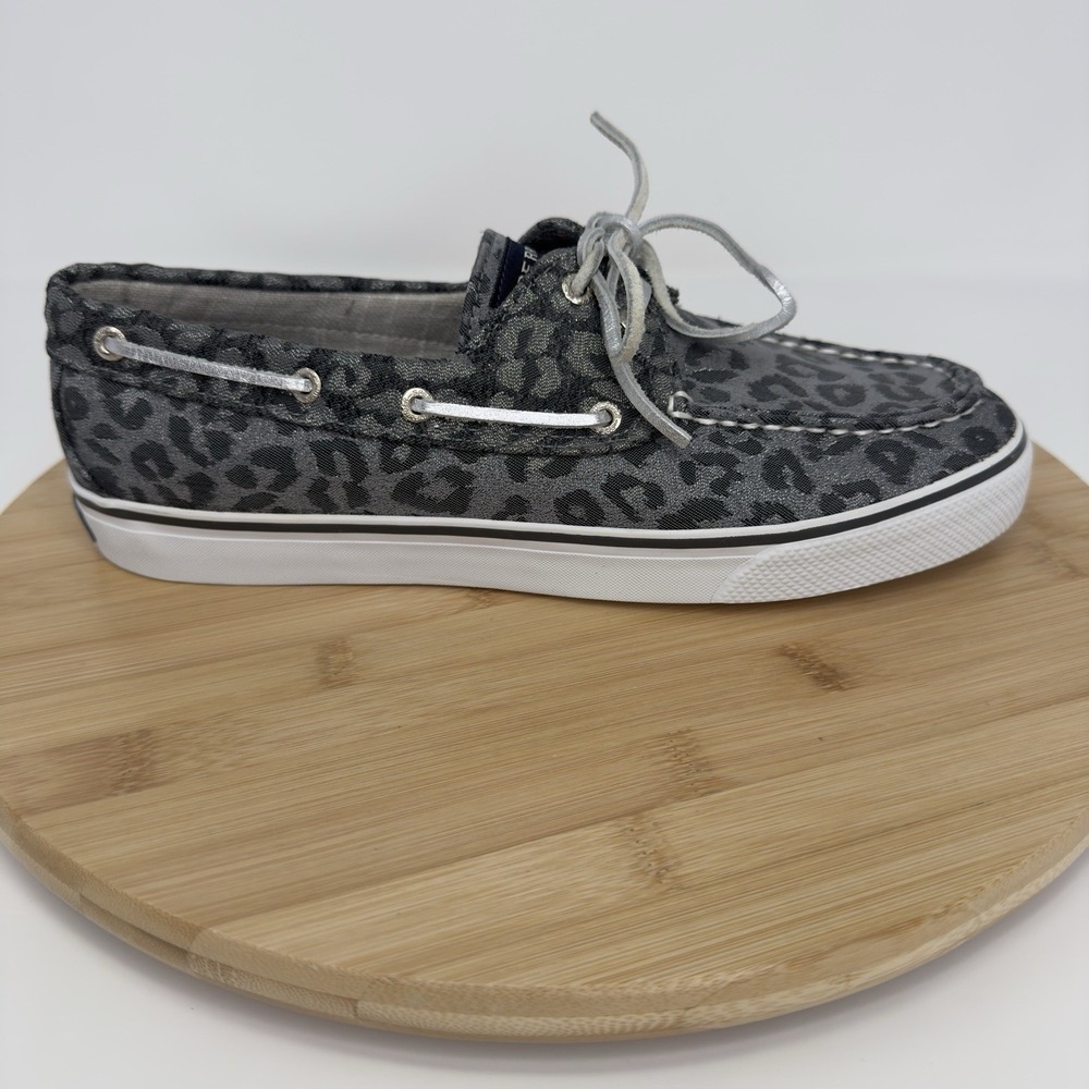 Sperry Top-Sider Shoes Womens Size 9.5 Gray Leopard Print Boat Shoe Flats